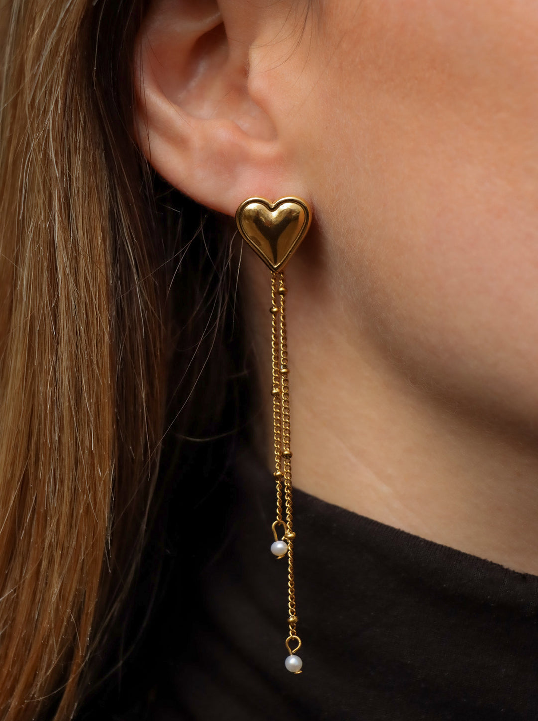 Heart Hanging Pearl Studs - Ohrstecker (waterproof)